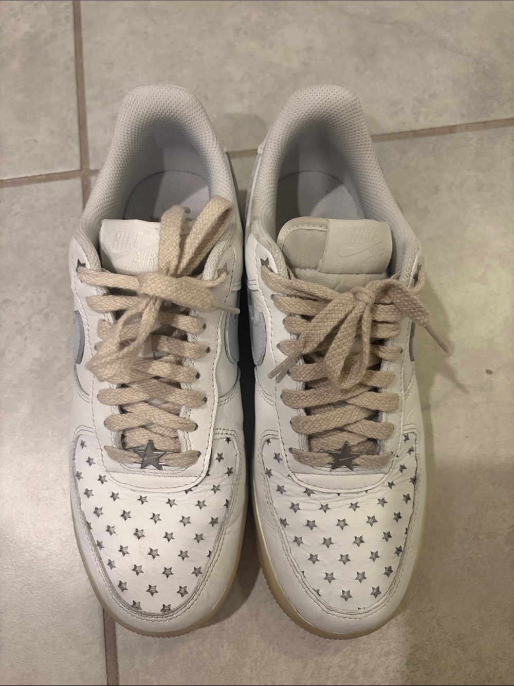 Nike White Leather Sneakers with Star Perforation & Tan Laces